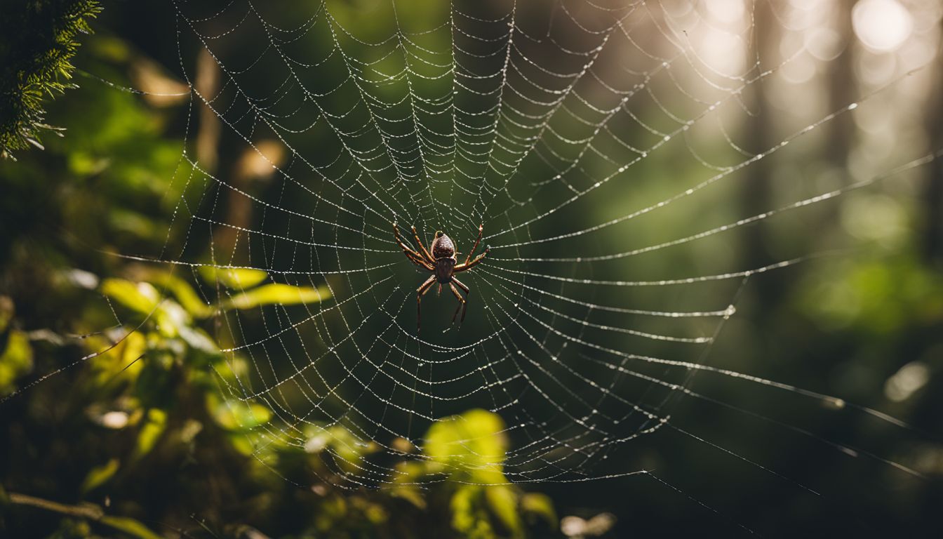 A spider on a web in a forest clearing with natural scents.
