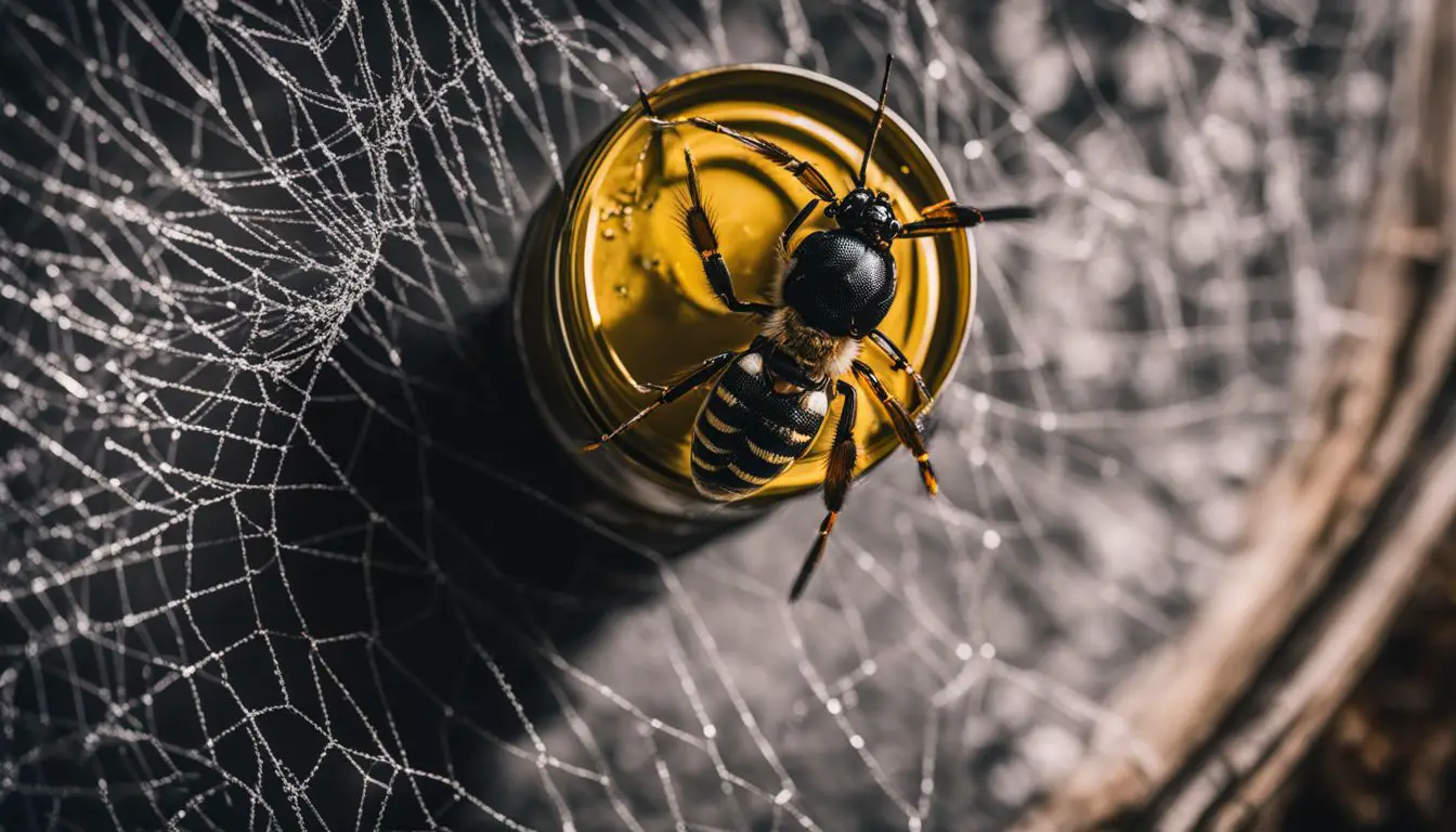A can of wasp spray next to a spider web in a dark corner.