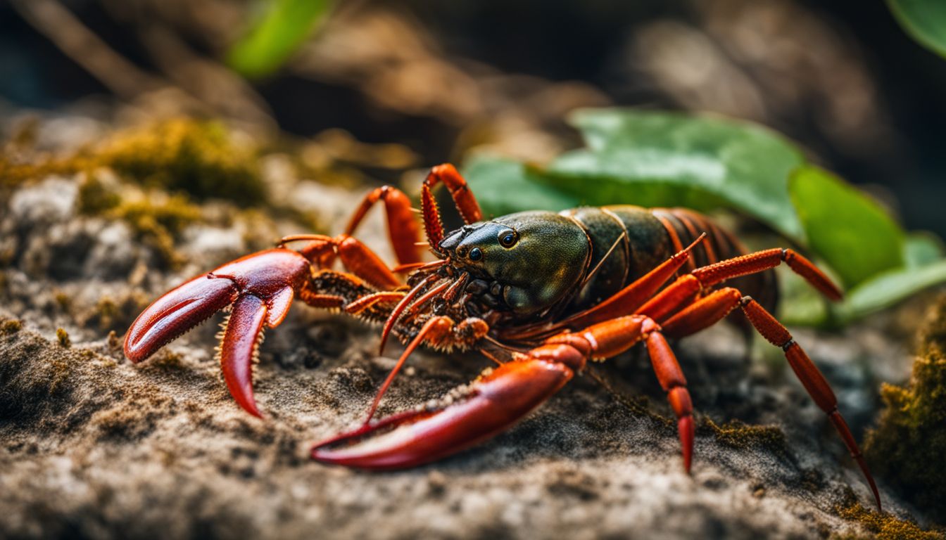 A close-up photo of a lobster and a spider in their natural habitat.