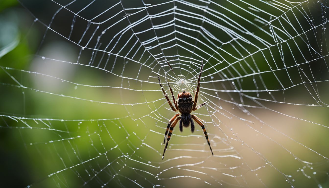 A spider in its web surrounded by intricate patterns, capturing nature's beauty.