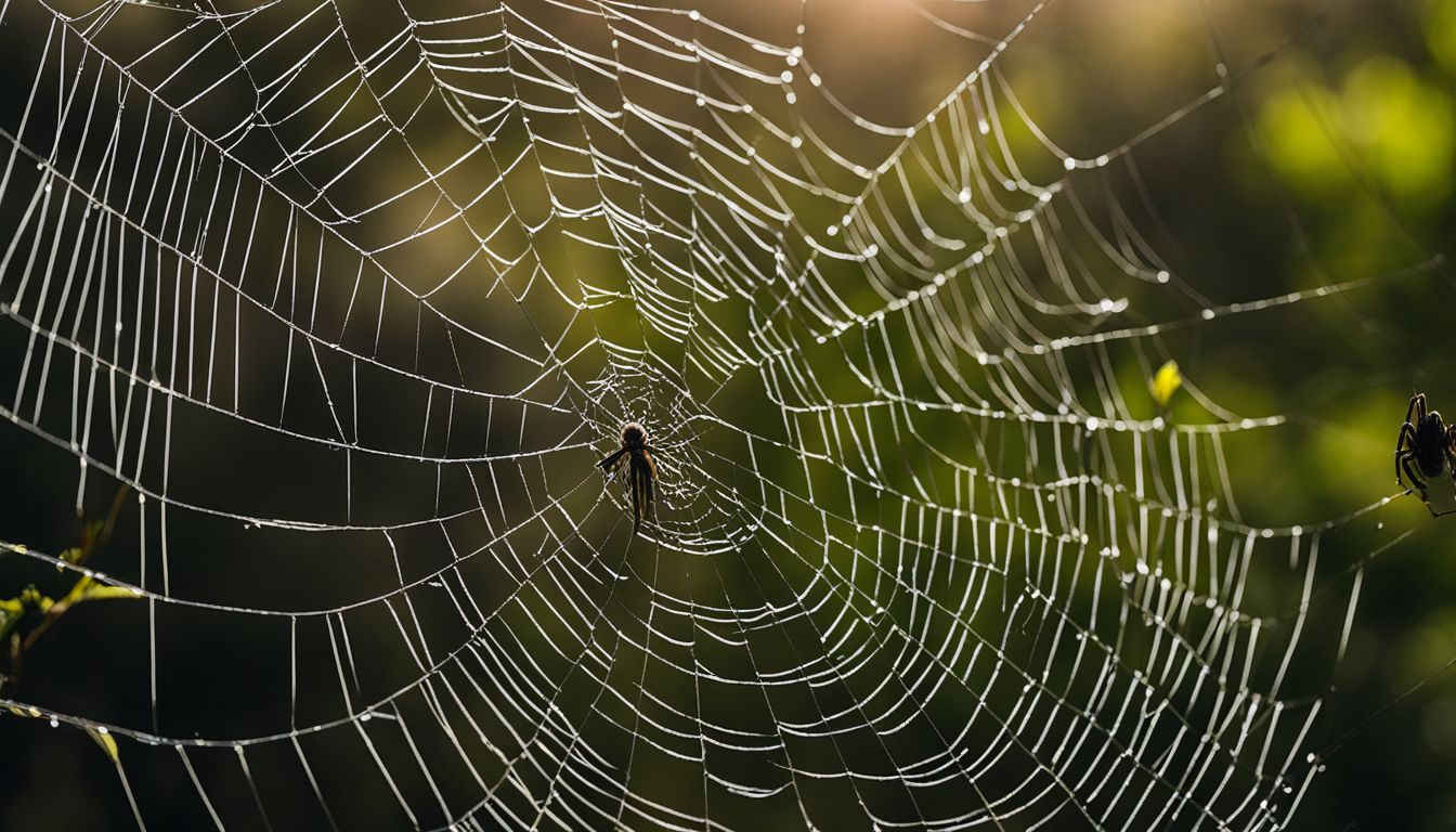 A photo of spiders cooperating in catching prey in a web.