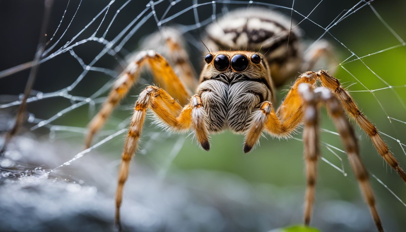 A close-up photo of a spider in its intricate web designs.