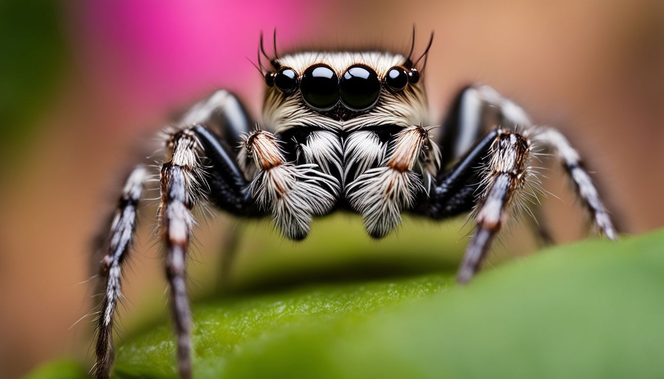 A jumping spider in natural habitat, with various outfits and hairstyles.