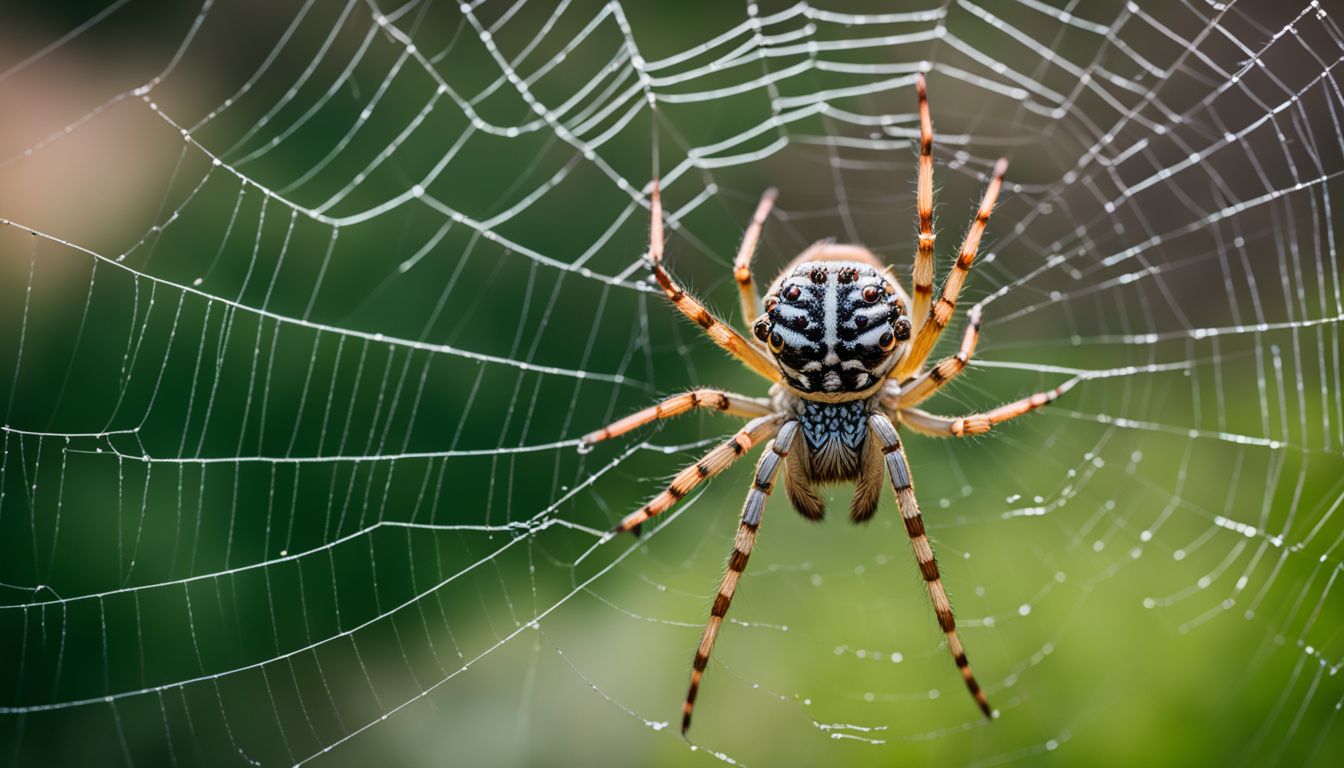 A close-up photo of a spider's chelicerae and fangs in a web.