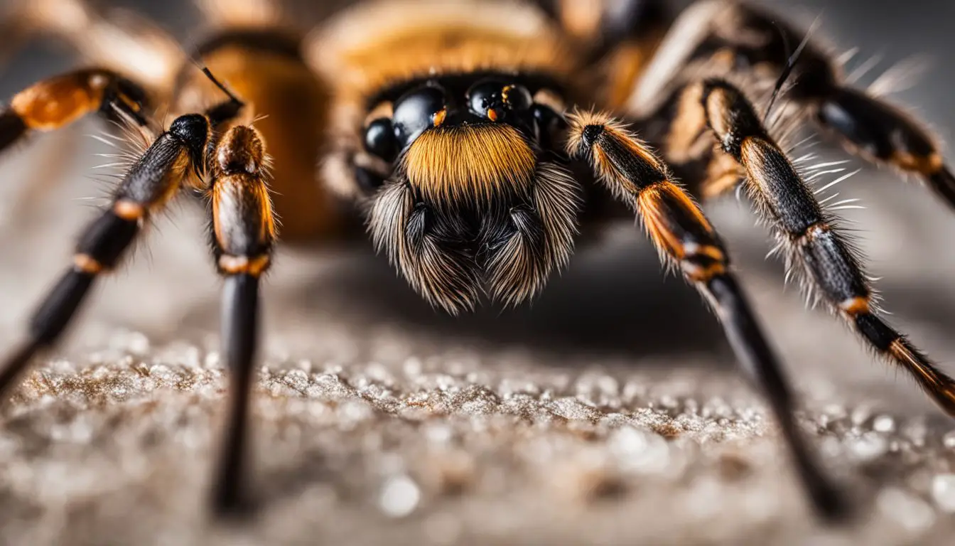 A close-up photo of a spider and a wasp on a textured surface.