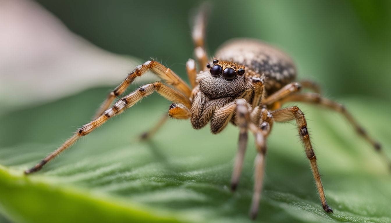 A spider captures a stink bug in a garden, captured in detail.