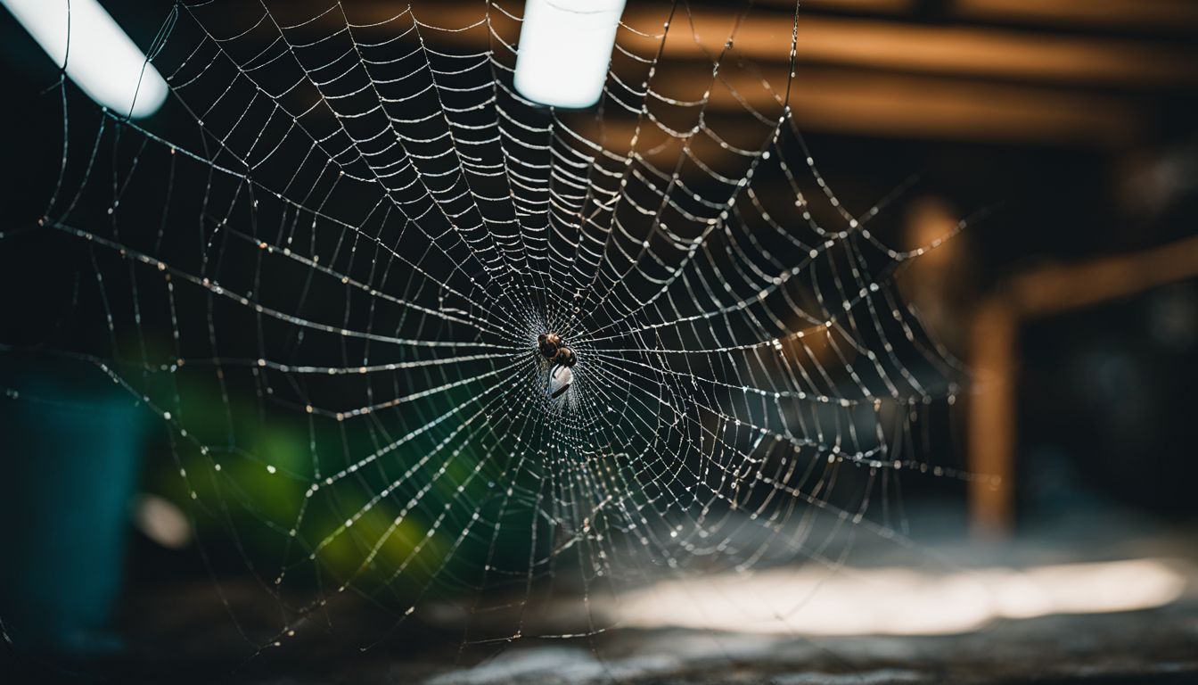 A spider weaving its web in a garage.