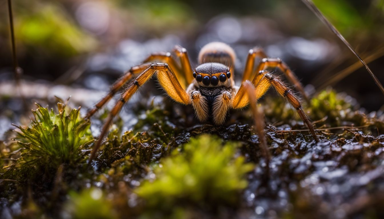 A bog spider weaving its web among the unique plants.