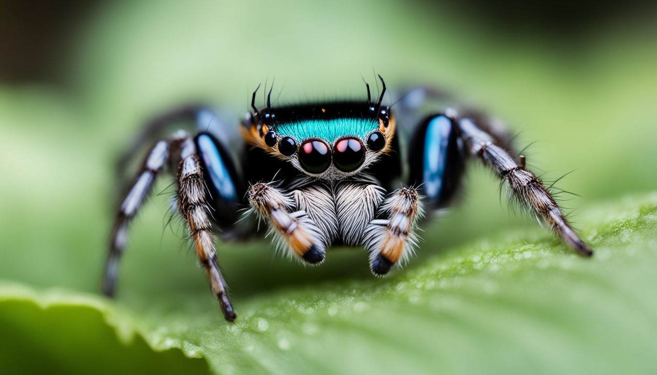 'A jumping spider hunting for insects in a lush garden.'