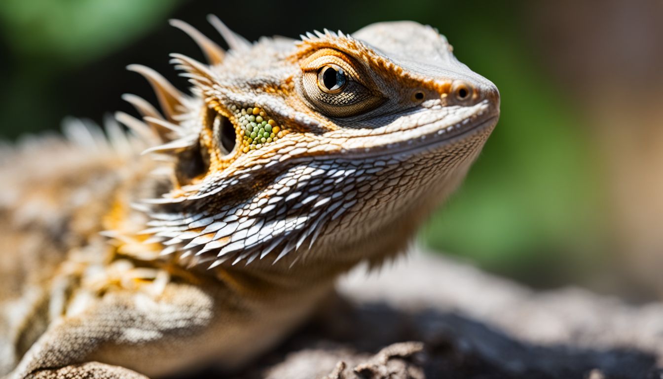 Close-up of a bearded dragon eating insects in various outfits.