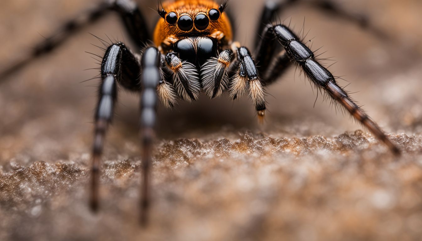 Close-up of spider's pedipalps and chelicerae in stunning macro photography.