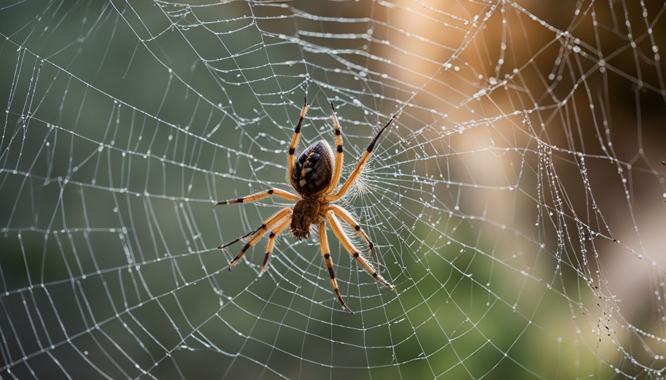 Close-up of a filter-feeding spider capturing prey in a spider web.