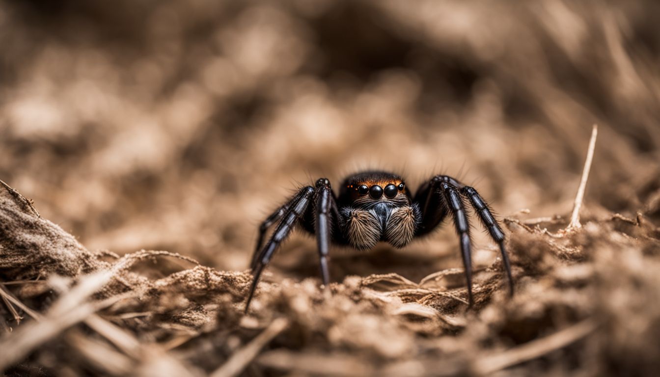A photo of a spider hiding in its burrow, ready to strike.