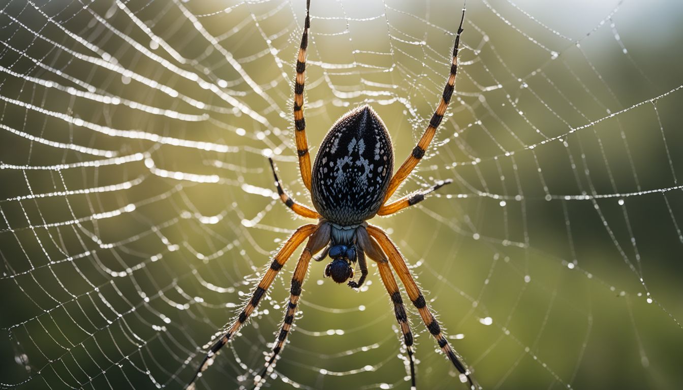 A close-up photo of a spider capturing prey in its web.