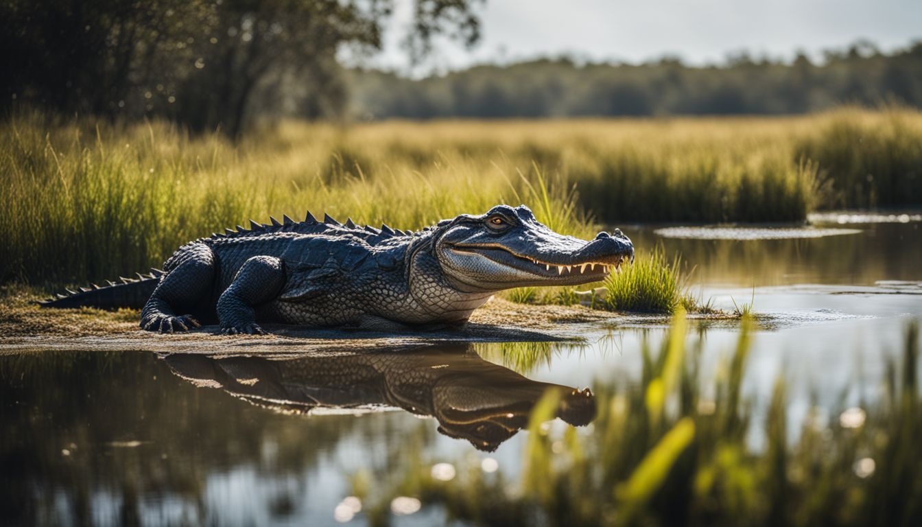 A wildlife photograph of an alligator in its natural habitat.