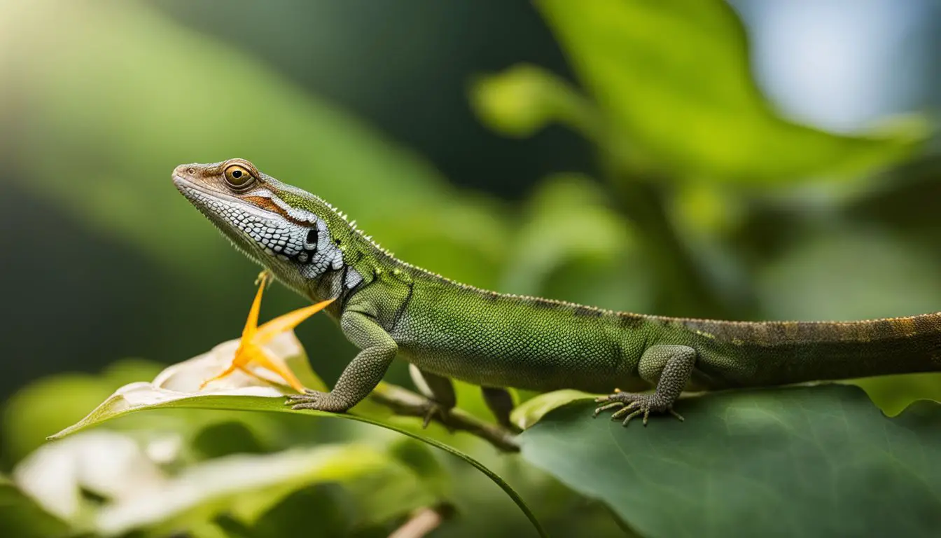 A lizard capturing a caterpillar in a natural environment, with various people and outfits, showcased in high-quality photography.