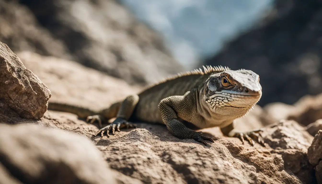 A wildlife photographer captures a lizard hunting its prey in rocky terrain with different people and outfits.