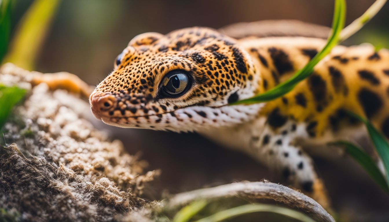 A leopard gecko exploring its outdoor enclosure in various outfits.