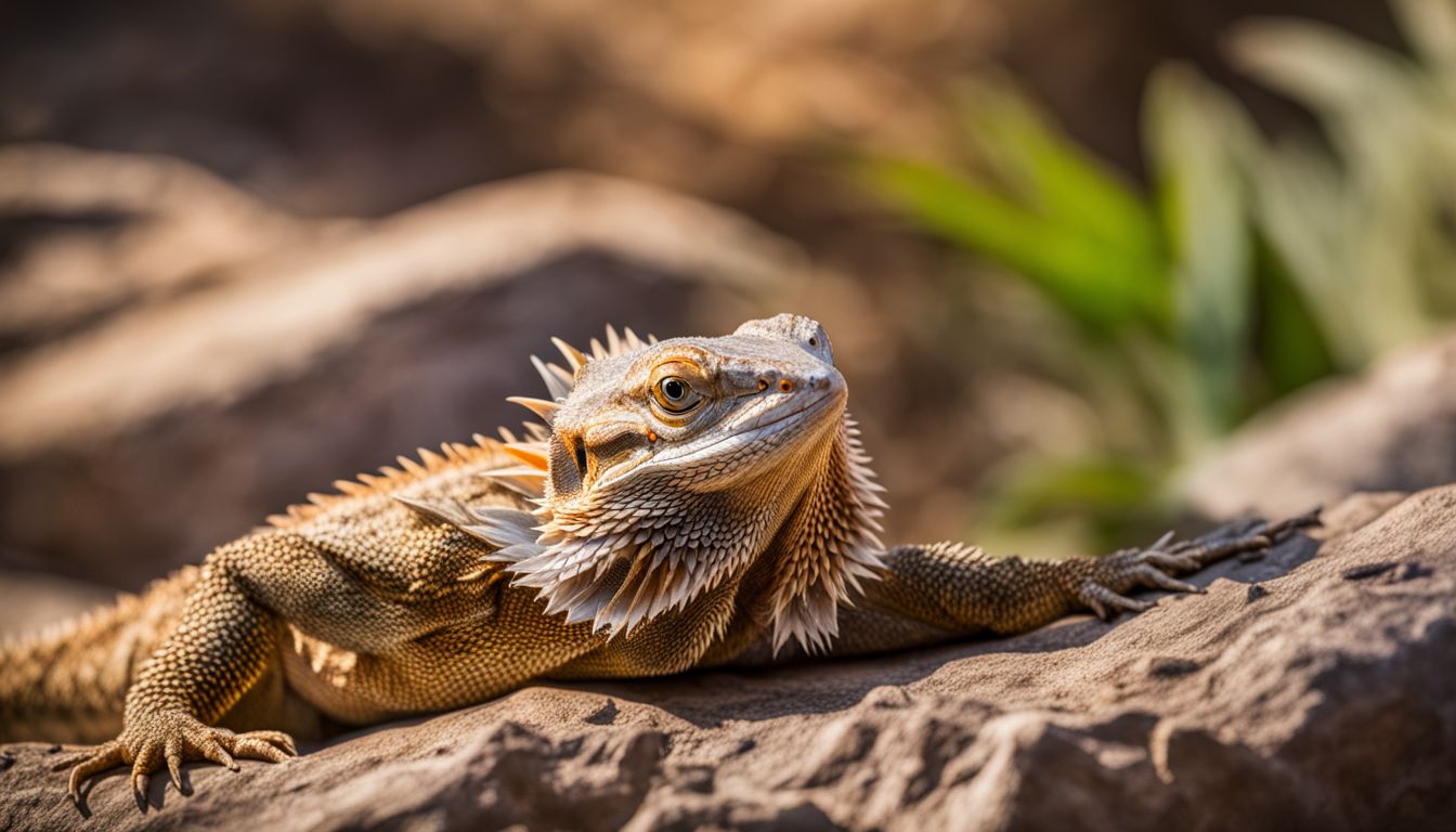 A bearded dragon in distress, showing signs of respiratory issues in a wildlife habitat.