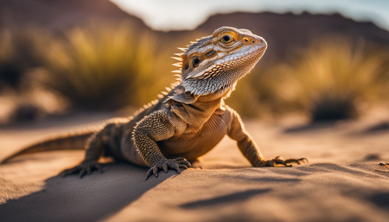 A bearded dragon displaying unique behaviors in a natural desert environment.